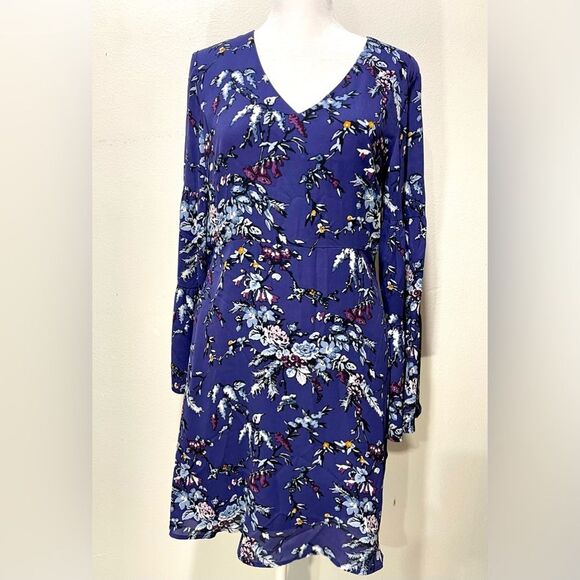 Loft dress floral flare business casual office summer festive purple Women’s 4P - Picture 3 of 10